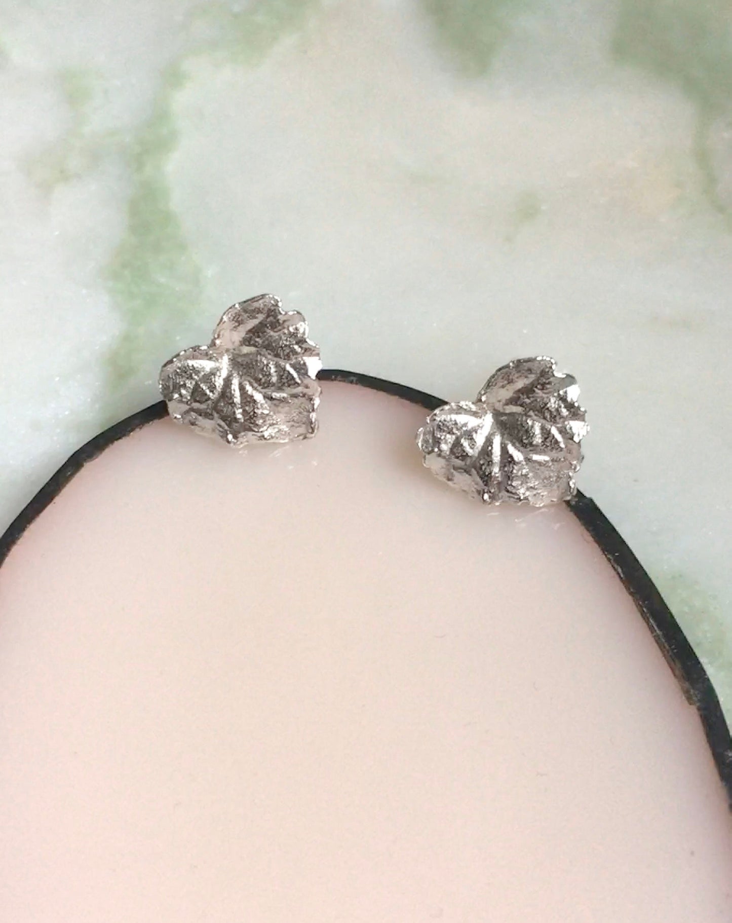 Heart leaf earrings, sterling silver