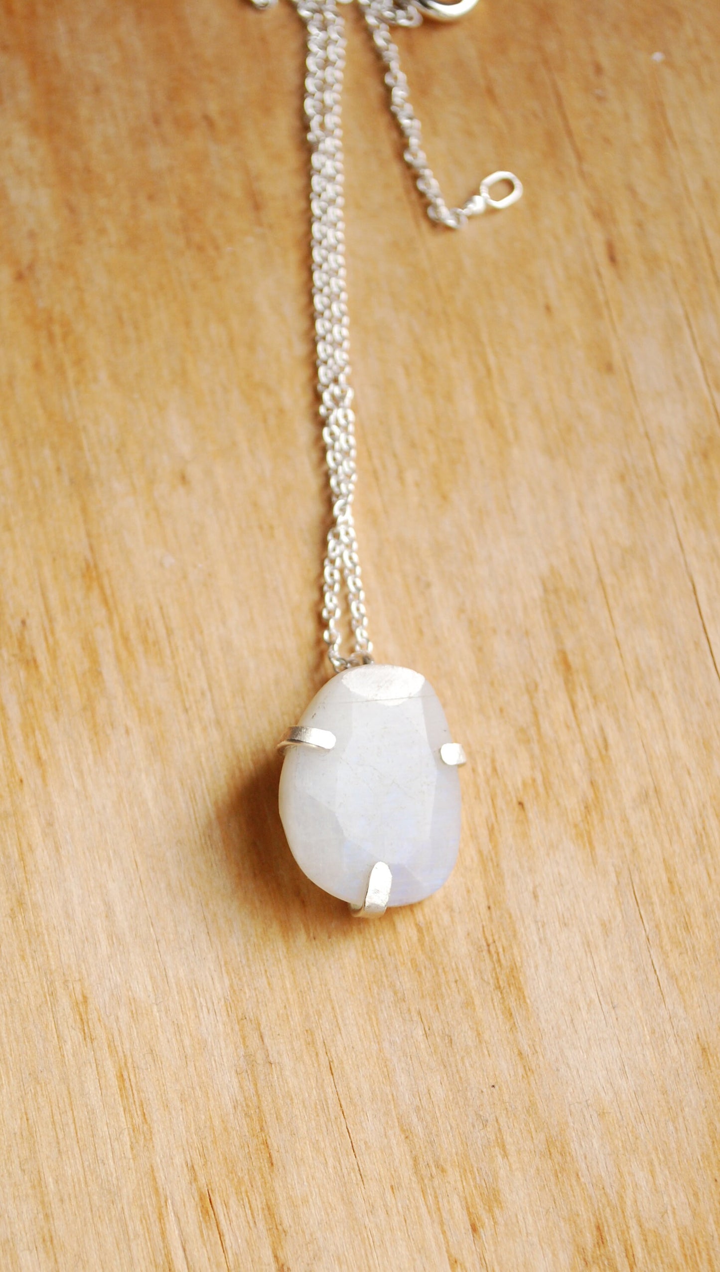 Rose necklace, Eco sterling silver white moonstone necklace