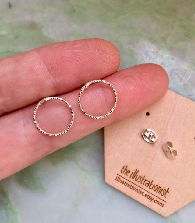 Eco sterling silver circle earrings, textured hoop minimalist jewelry, Best selling item handmade | Cold weather accessories