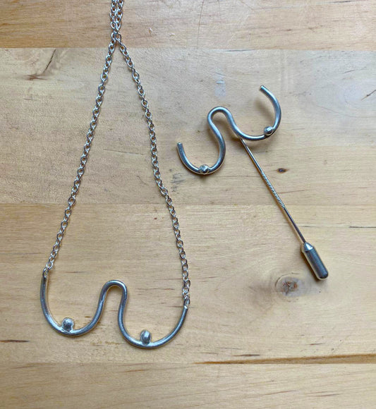 Bryn necklace and brooch, Boob brooch - Boob necklace