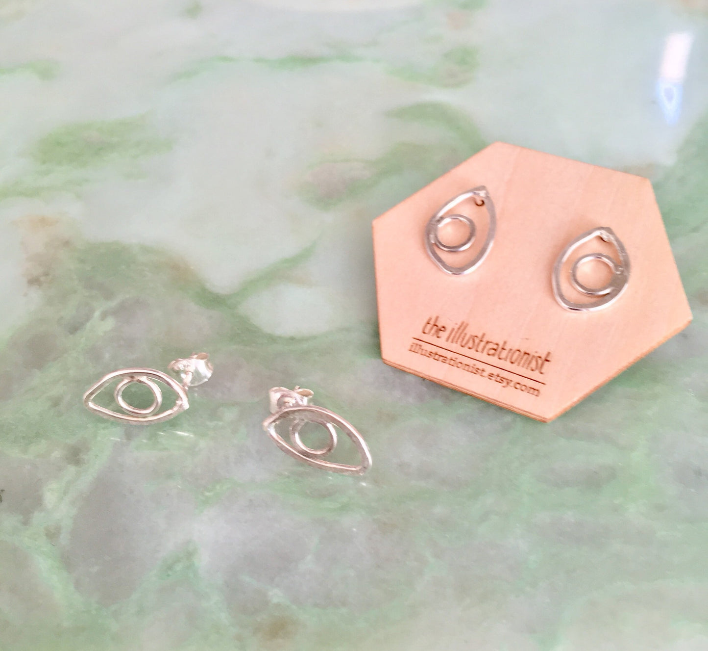 Nova earrings, eco sterling silver eye earrings