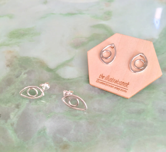 Nova earrings, eco sterling silver eye earrings