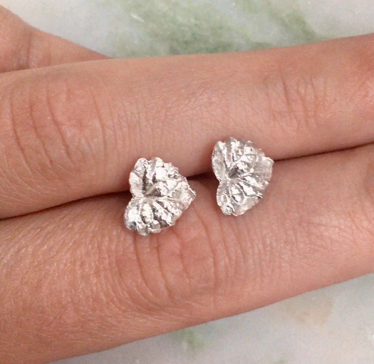 Heart leaf earrings, sterling silver