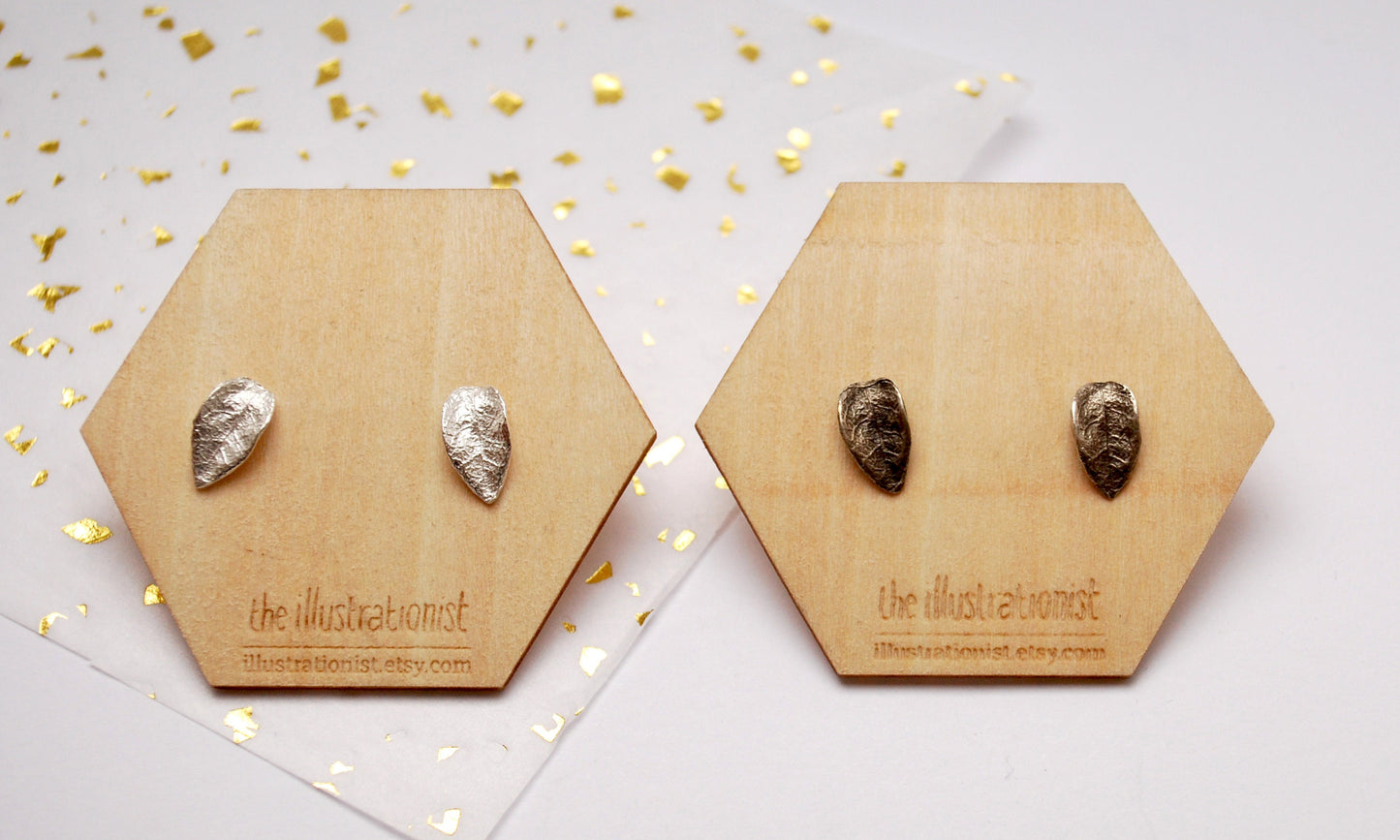 Leaf earrings, sterling silver