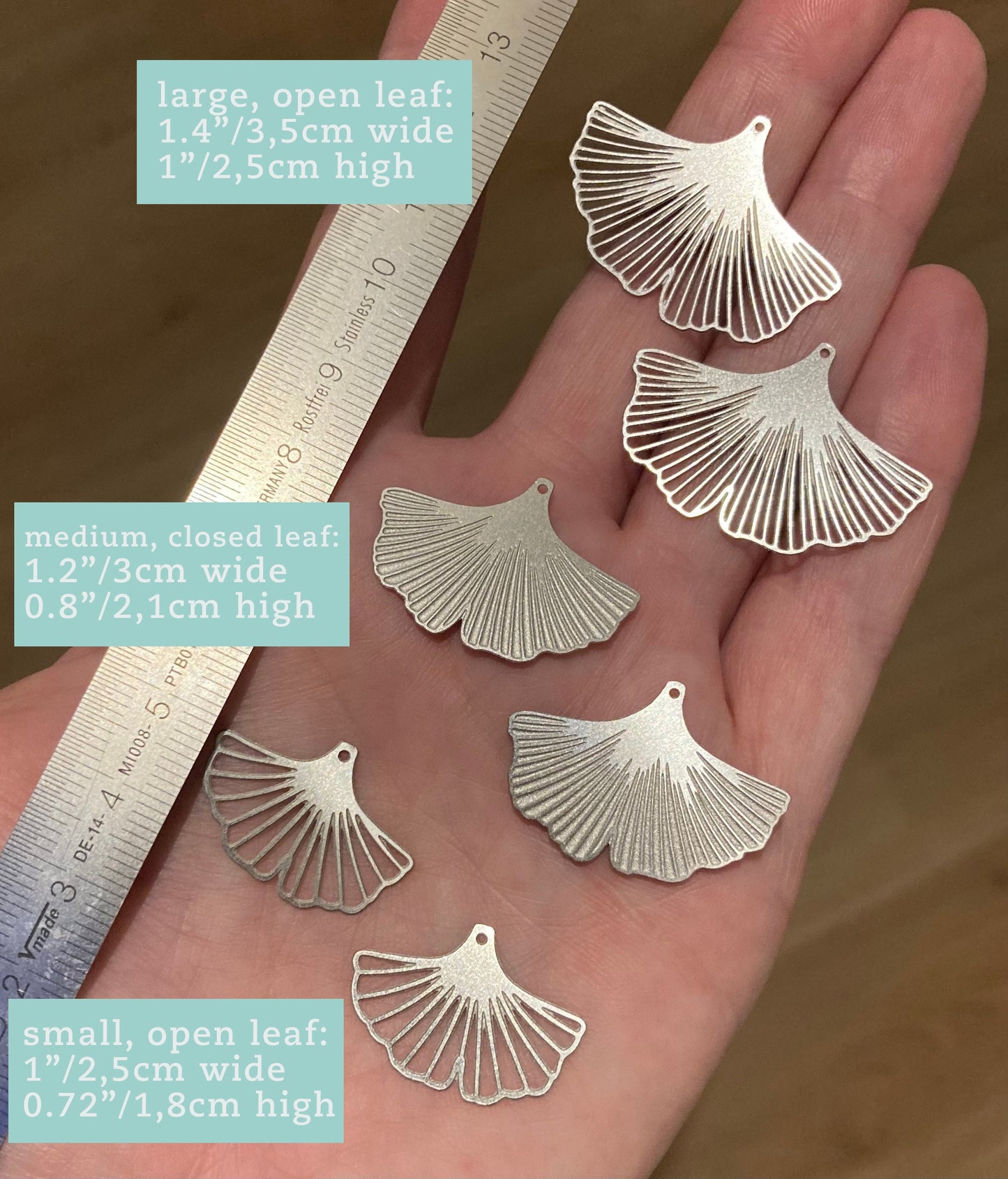 Ginkgo leaf steel and sterling silver earrings
