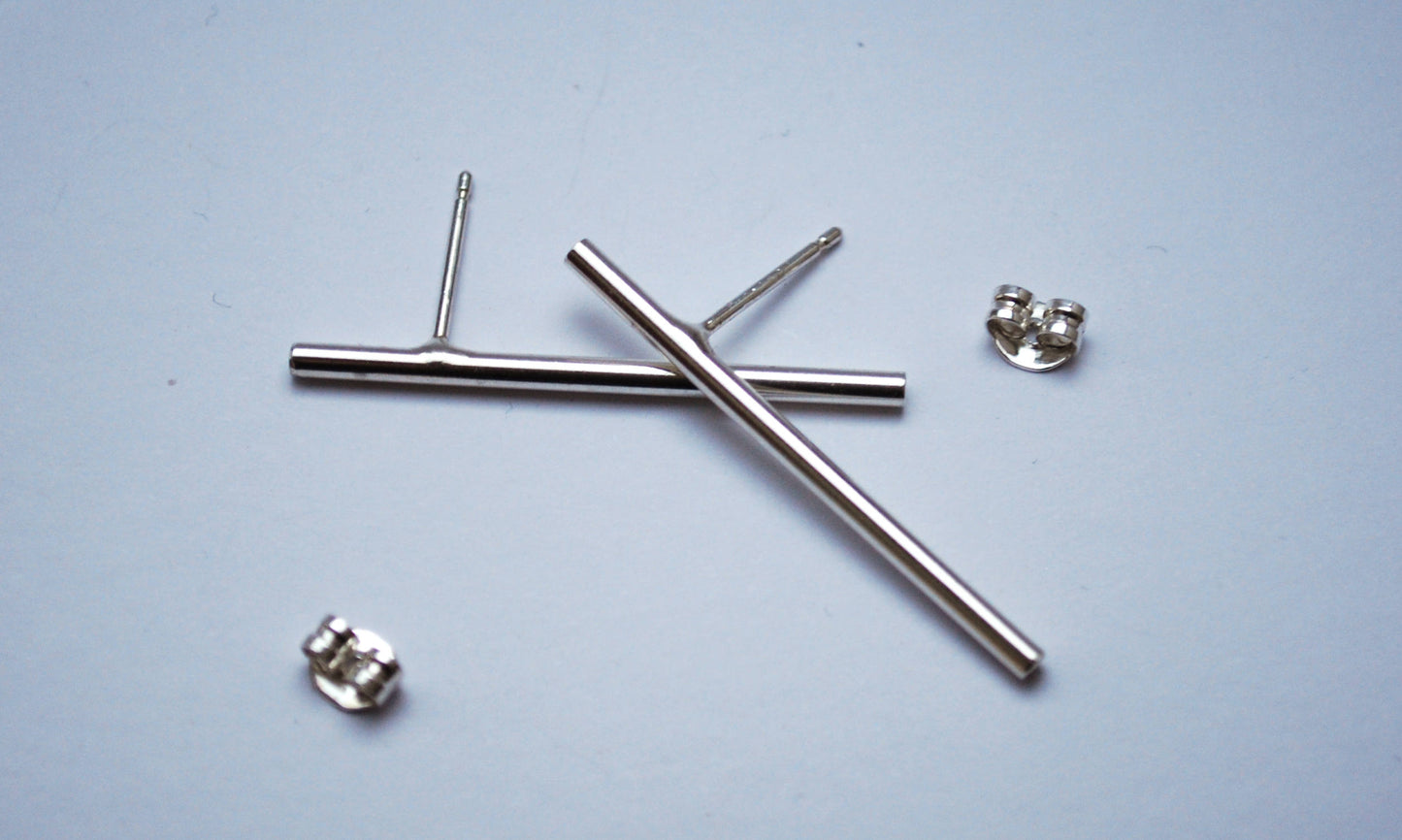 Olof earrings, Eco sterling silver tube earrings