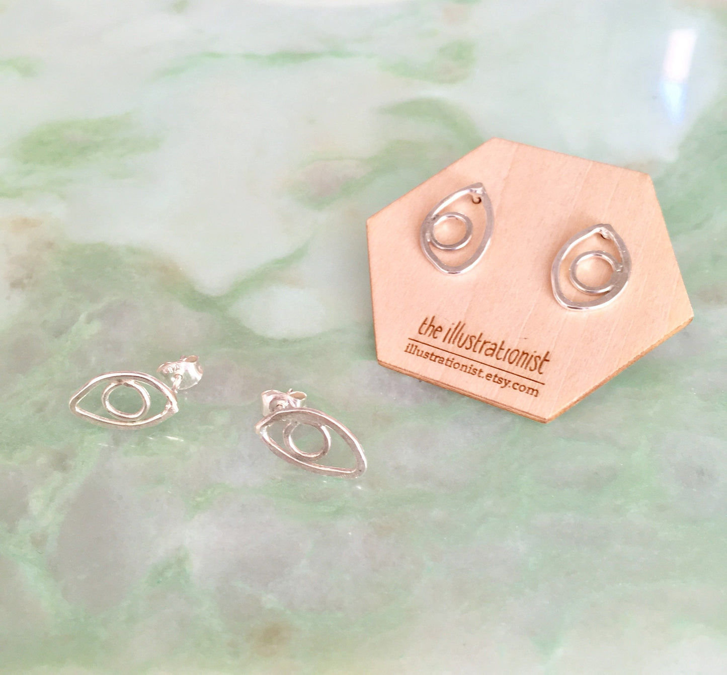 Nova earrings, eco sterling silver eye earrings