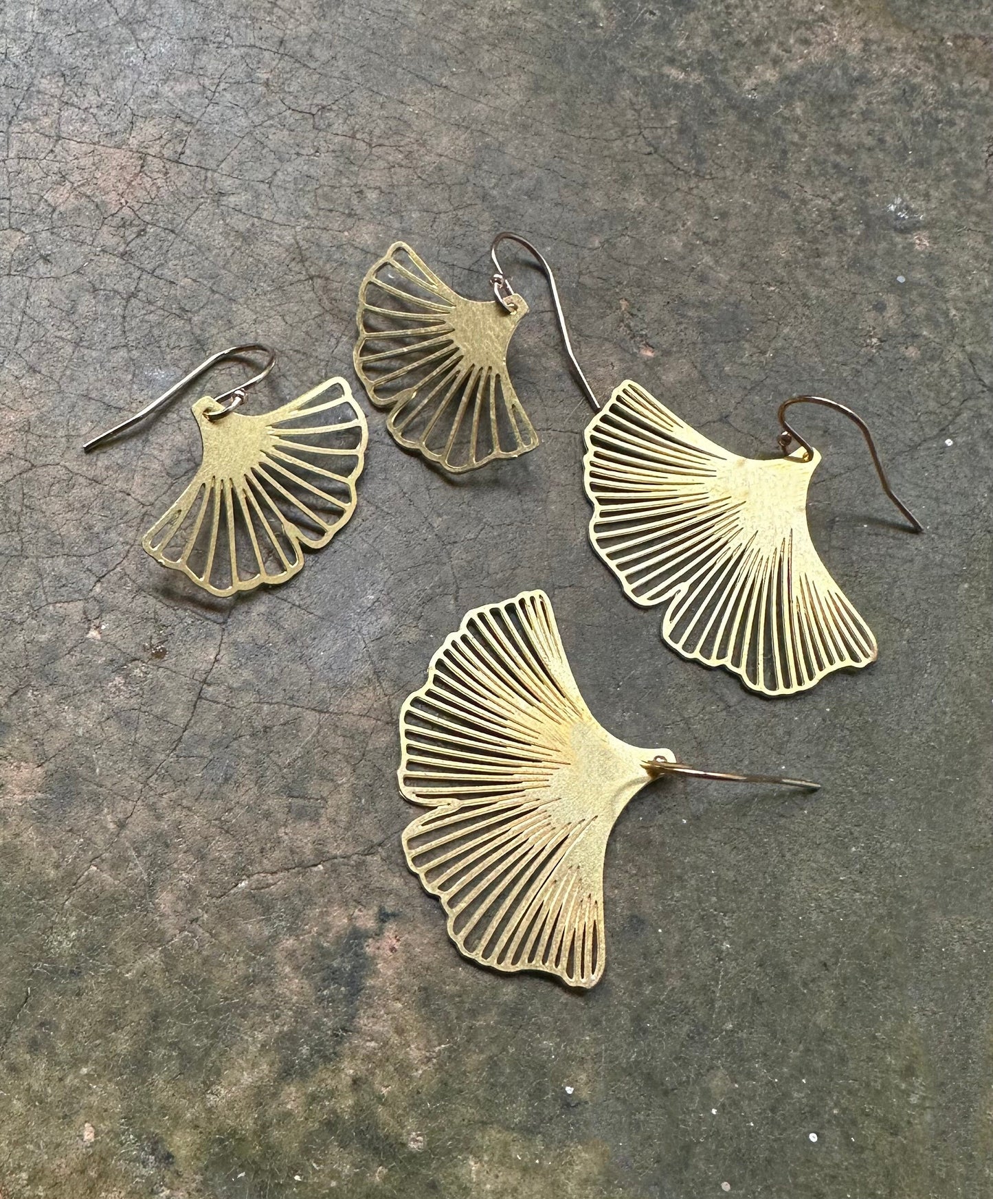 Ginkgo leaf steel and sterling silver earrings