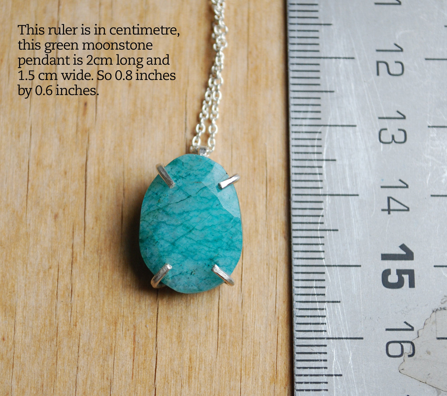 Rose necklace, eco sterling silver green moonstone necklace