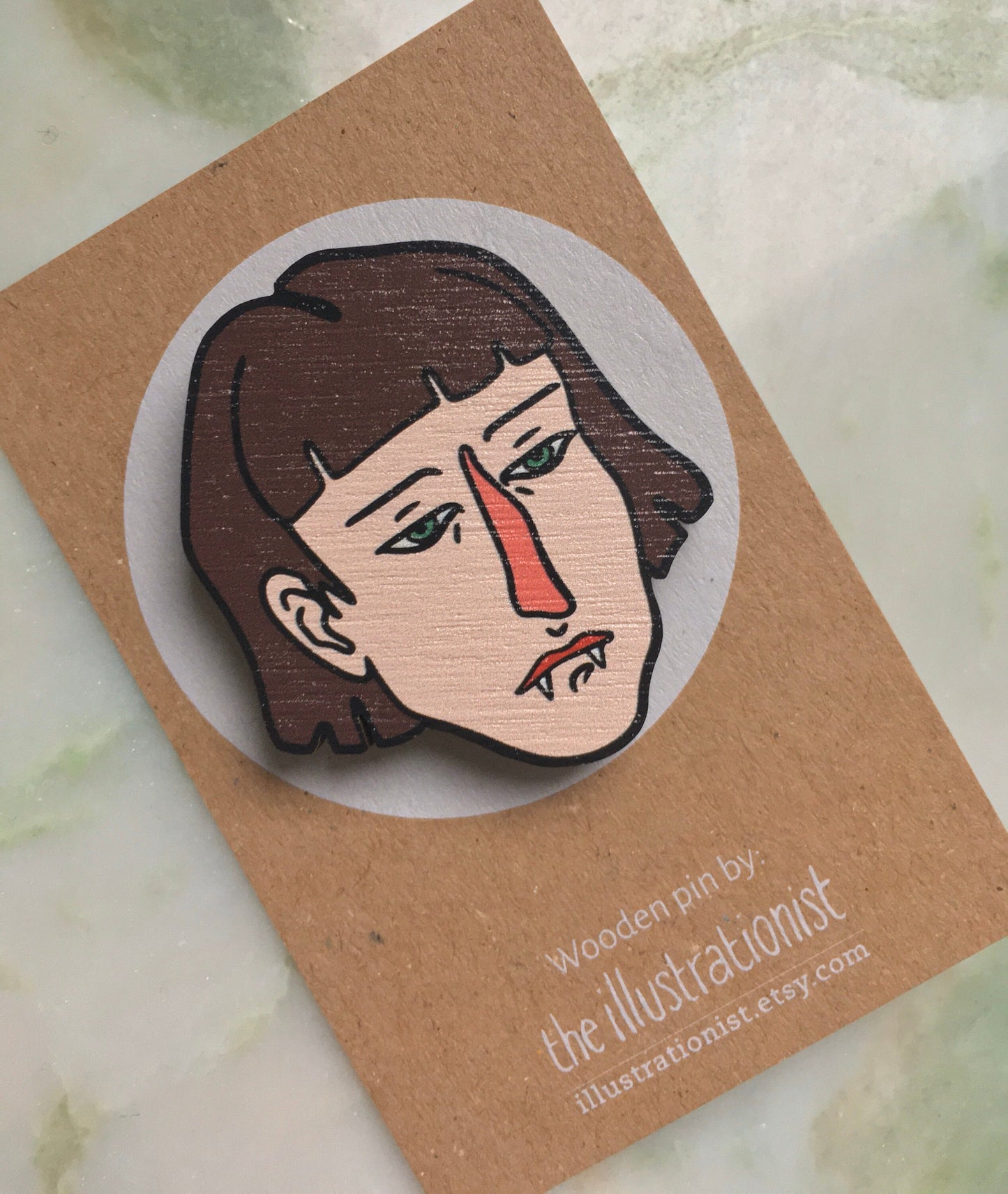 Vampire Girl Wooden Pin