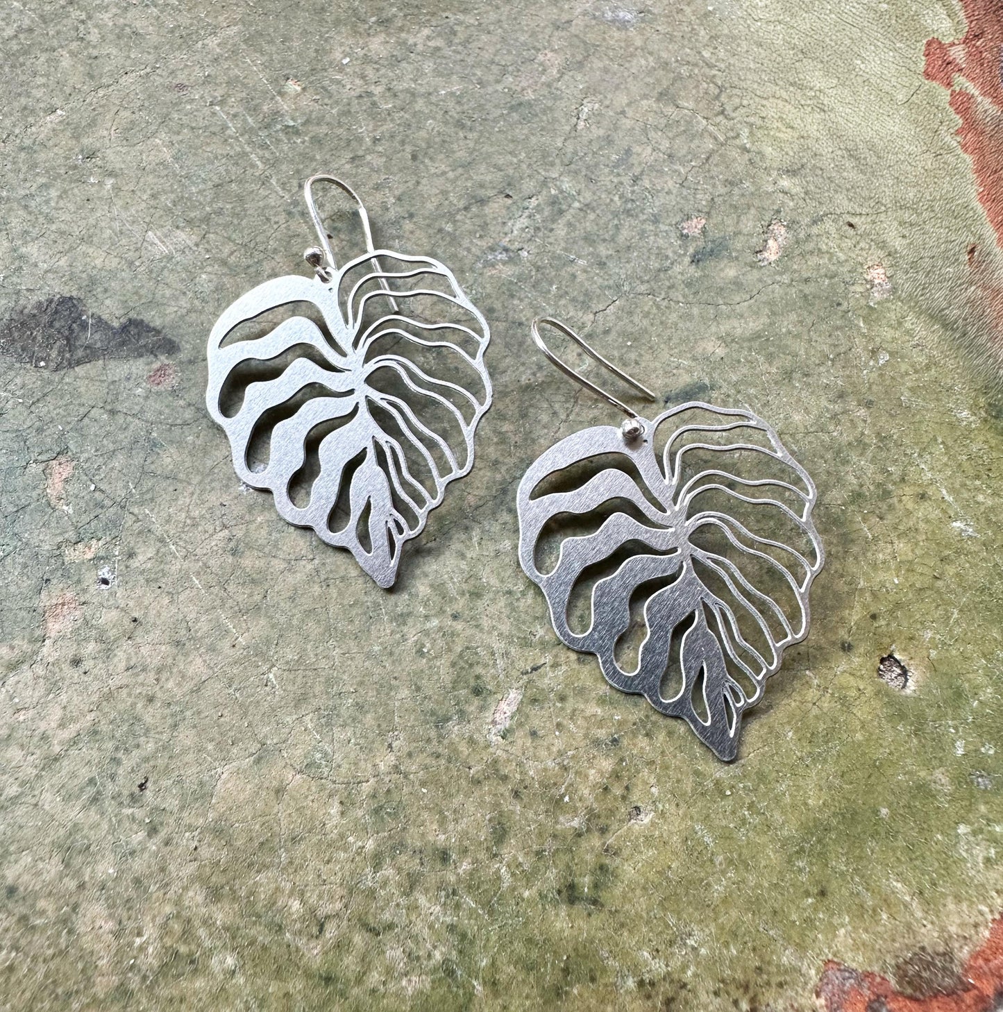 Oren earrings, Brass and sterling silver leaf earrings