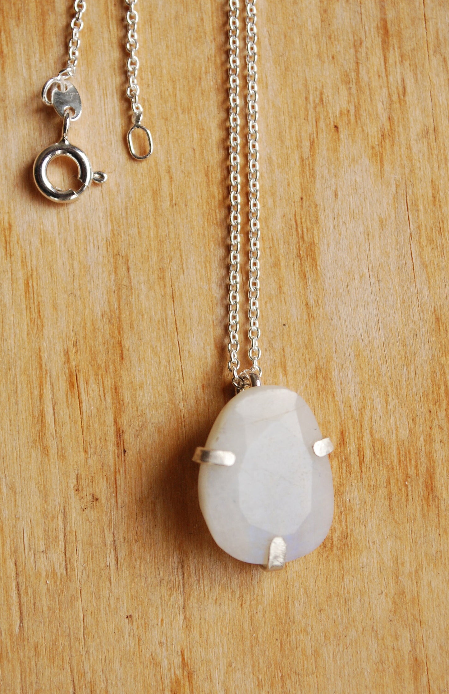 Rose necklace, Eco sterling silver white moonstone necklace