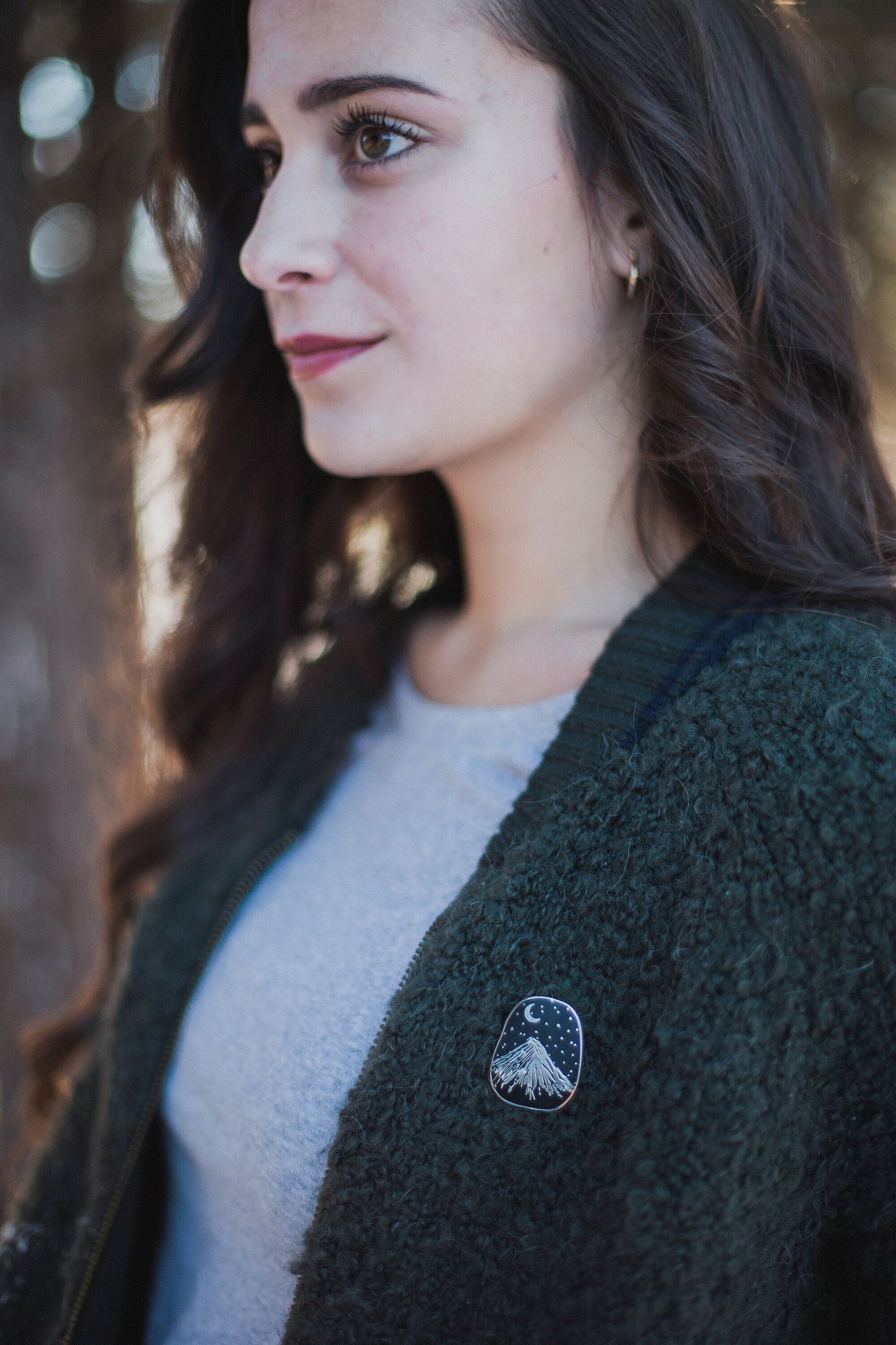 Silver Mountain Enamel Pin, mount Fuji pin