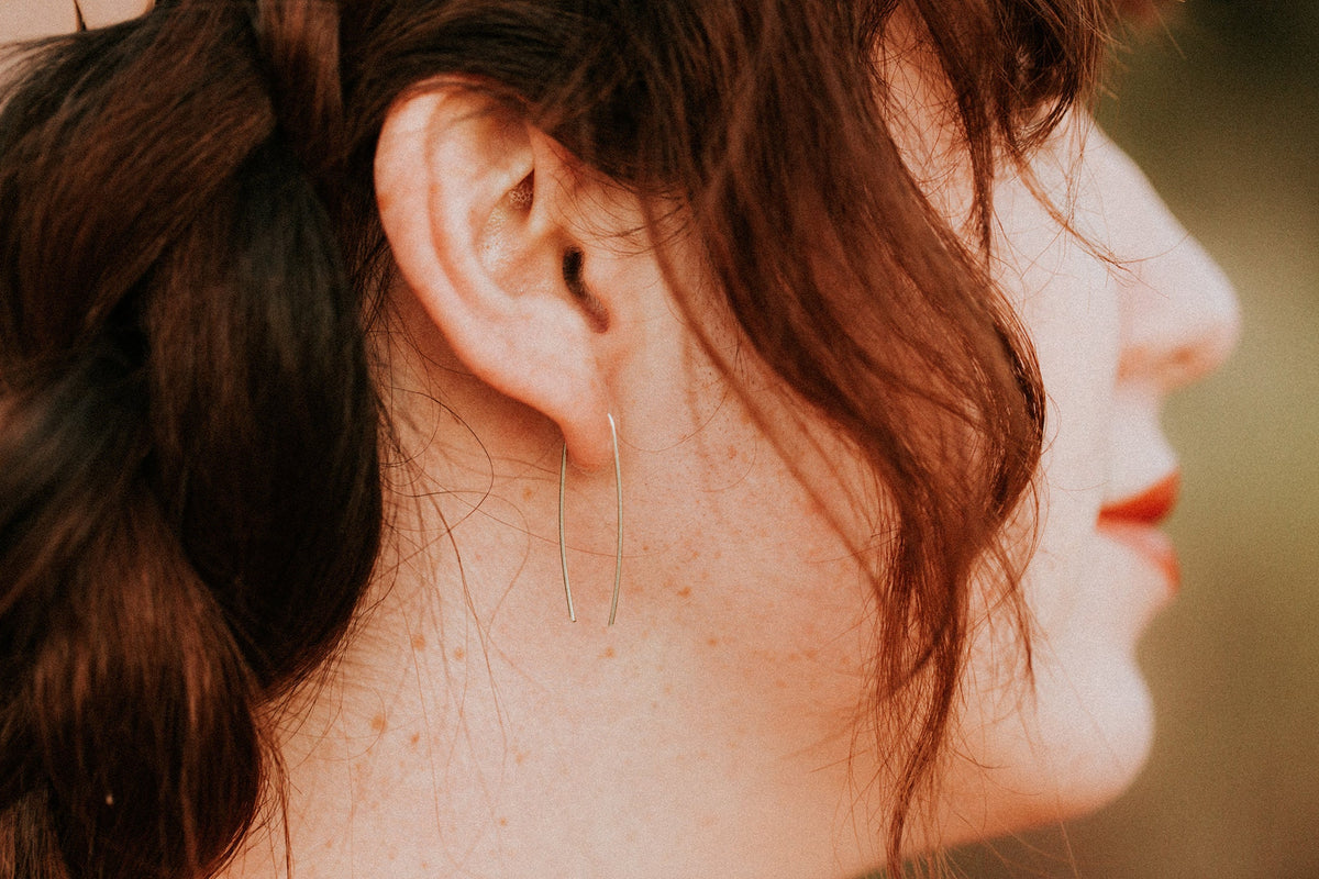 Eco sterling silver line earrings, minimal ear threader