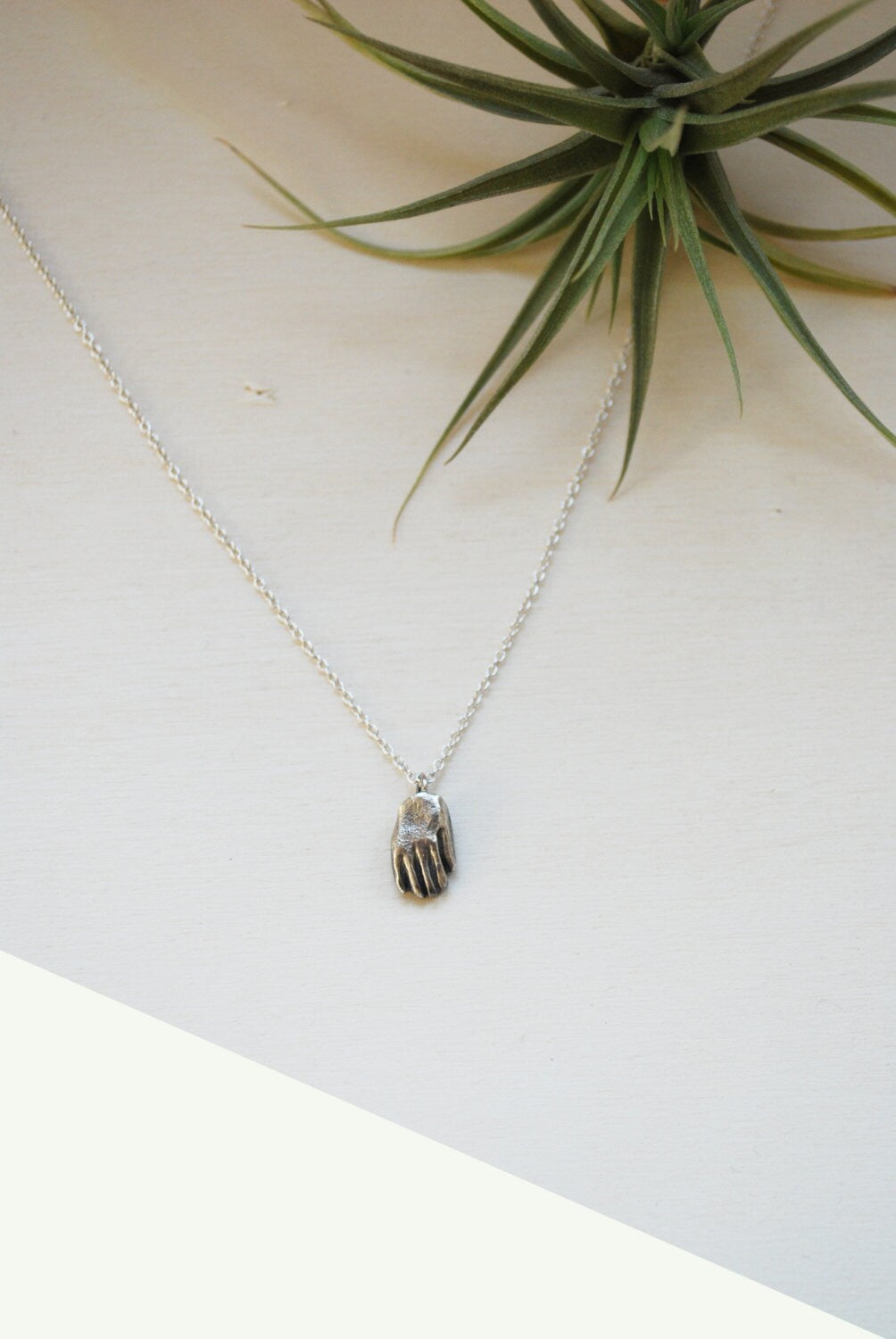 Desi necklace, Eco sterling silver hand necklace, Talisman