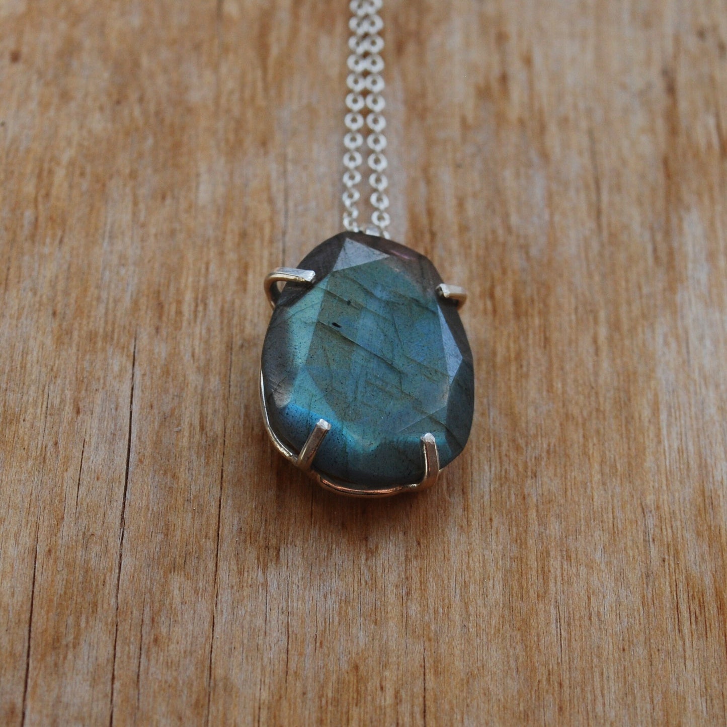 Rose necklace, Eco sterling silver labradorite necklace
