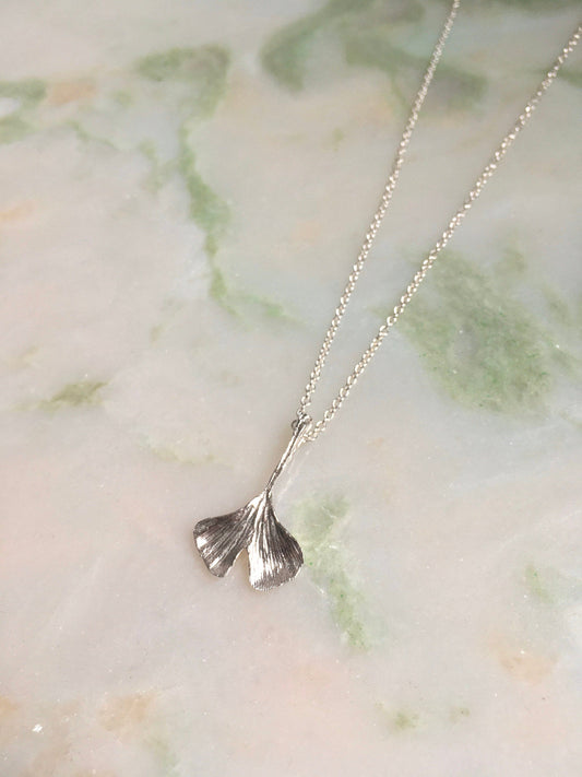 Daya necklace, Eco sterling silver Ginkgo Biloba leaf necklace