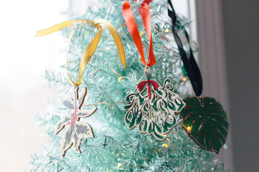 Houten plantornament, Mistletoe ornament, Kerstdecoratie