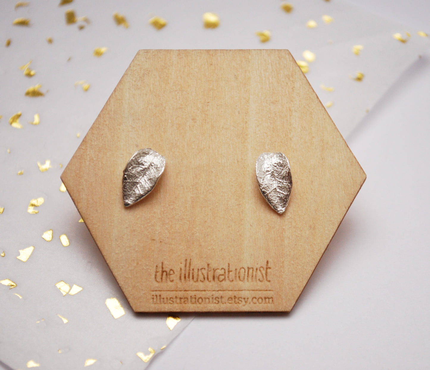 Leaf earrings, sterling silver