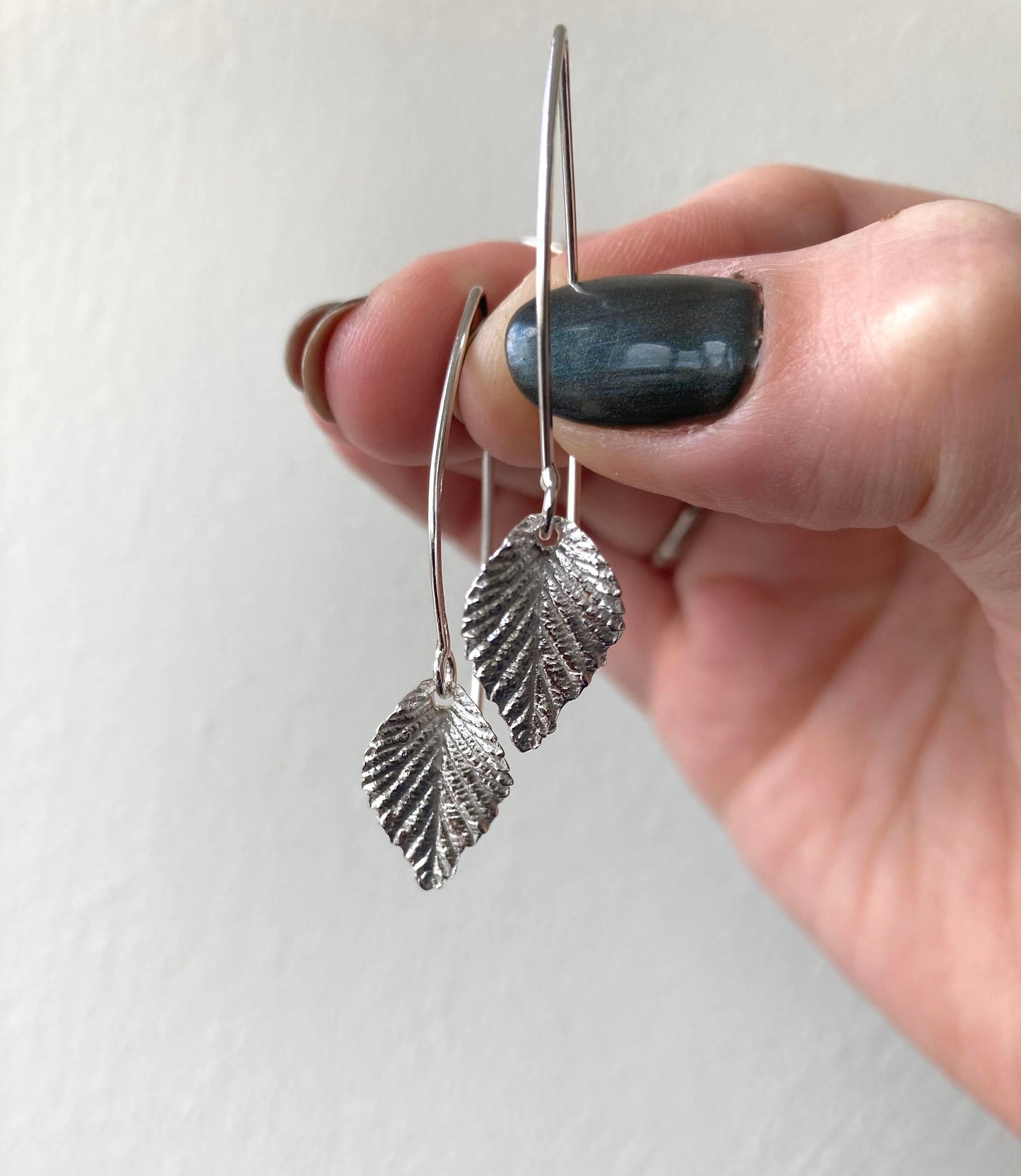 Silver elm leaf earrings