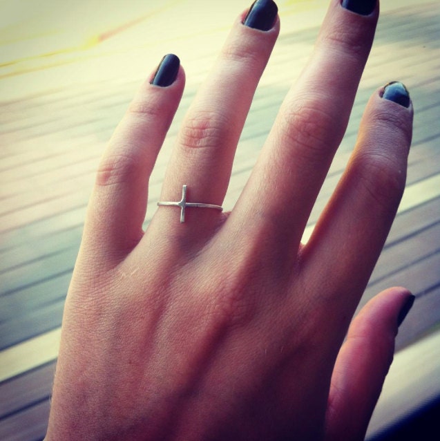 Handmade hammered sterling silver cross ring