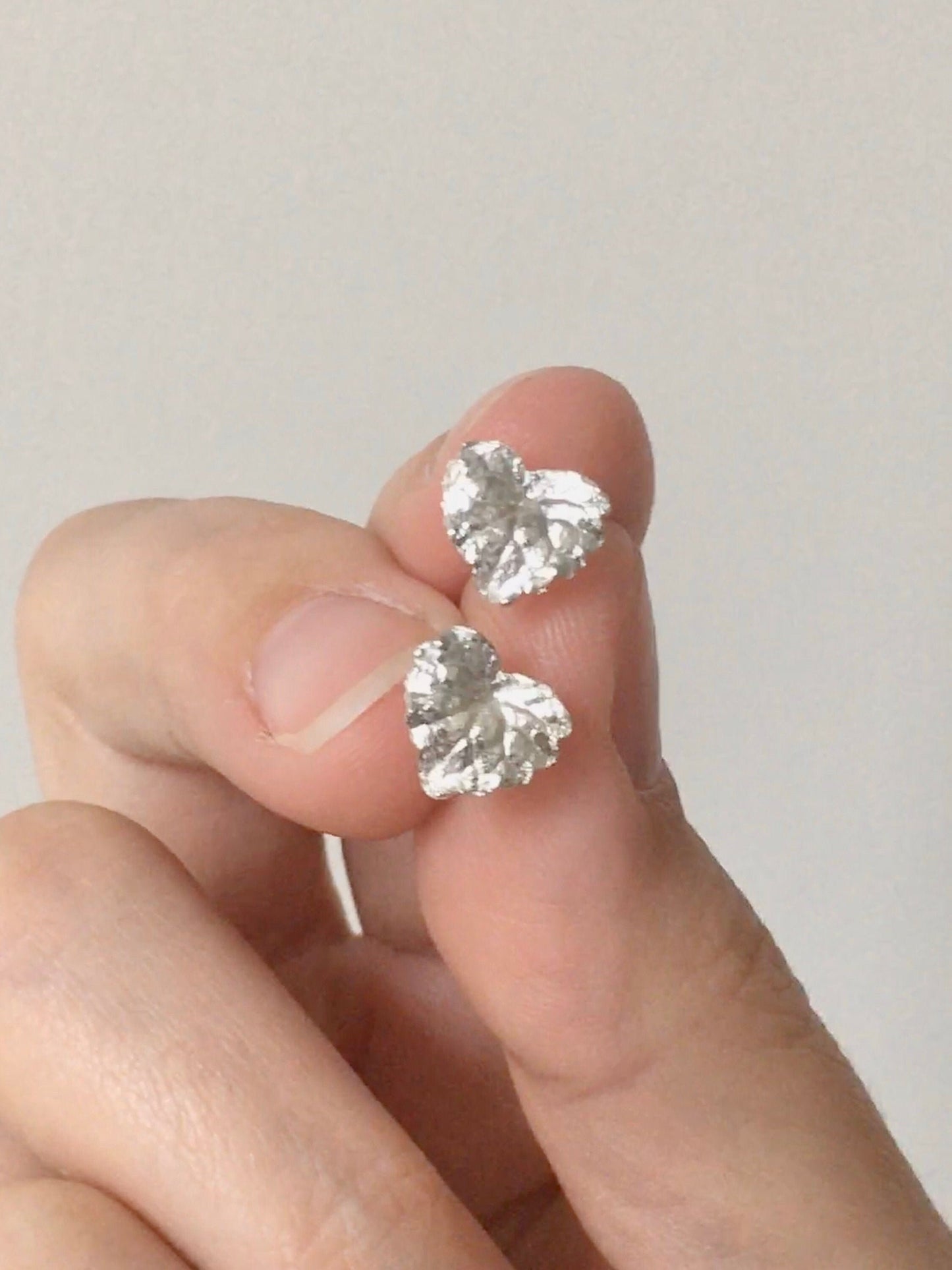 Heart leaf earrings, sterling silver