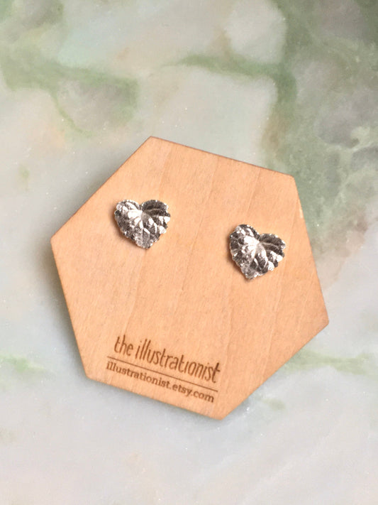Heart leaf earrings, sterling silver