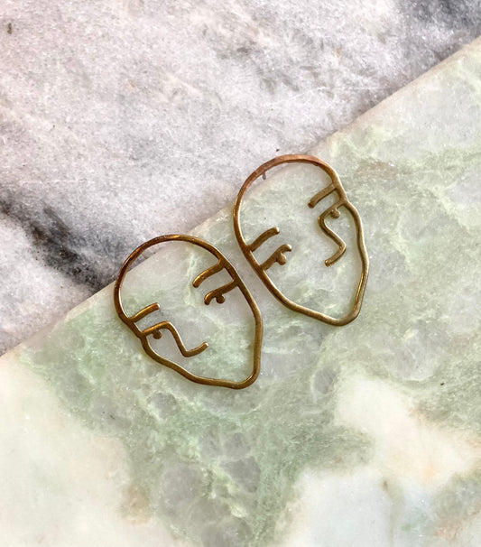 Abel earrings, Brass and Eco sterling silver abstract face earrings