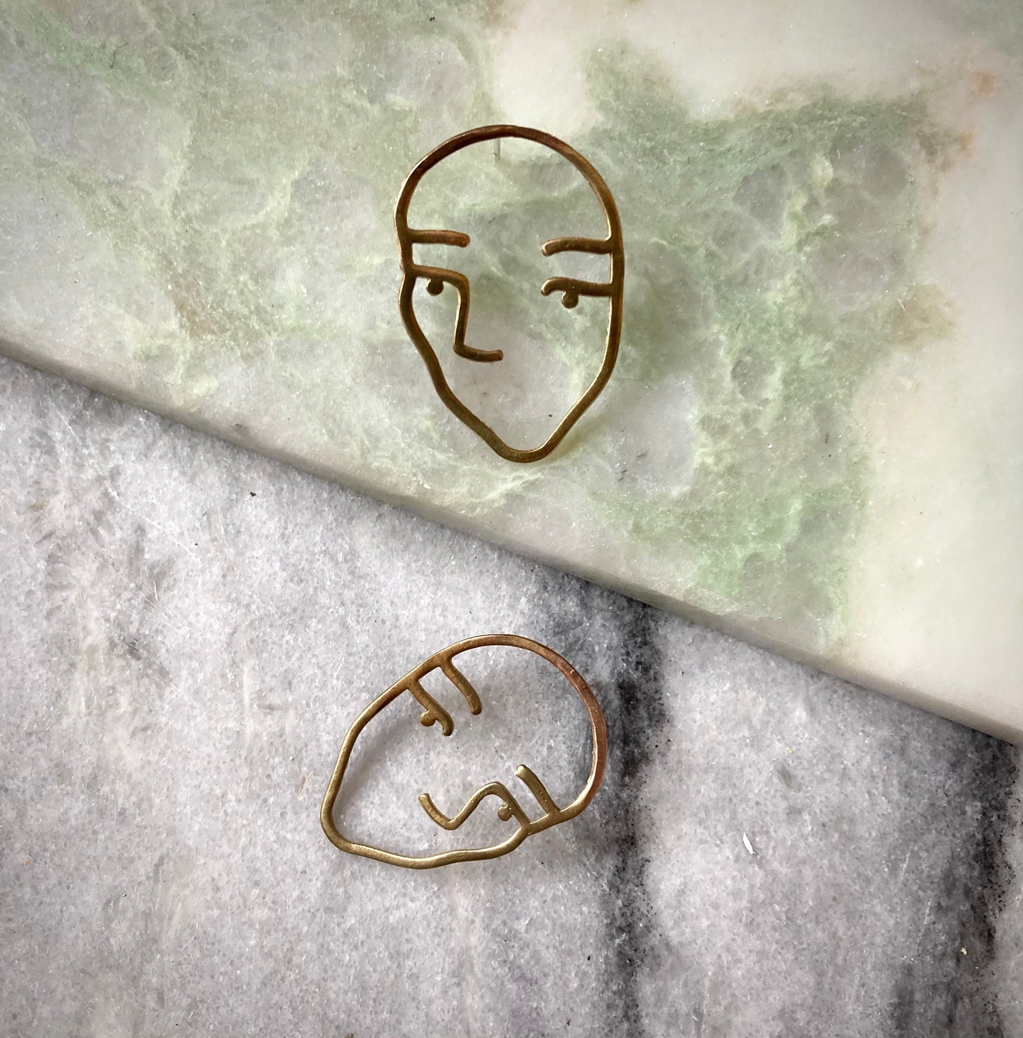 Abel earrings, Brass and Eco sterling silver abstract face earrings