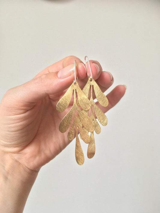 Brass Leaf Dangle Earrings