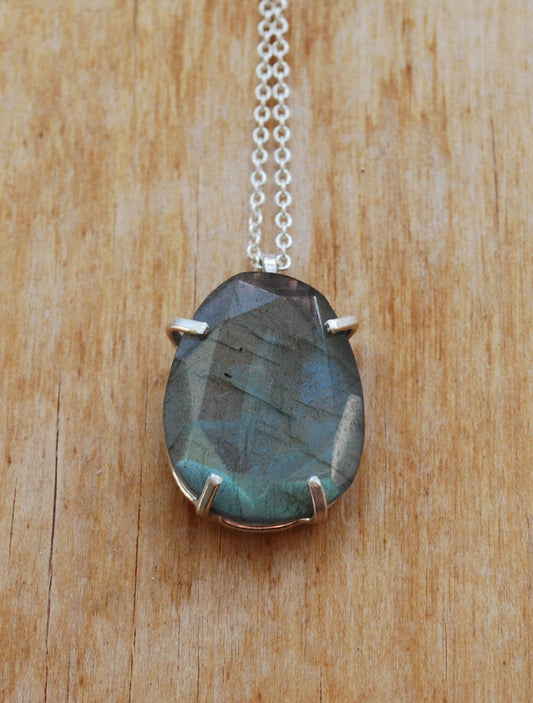 Rose necklace, Eco sterling silver labradorite necklace