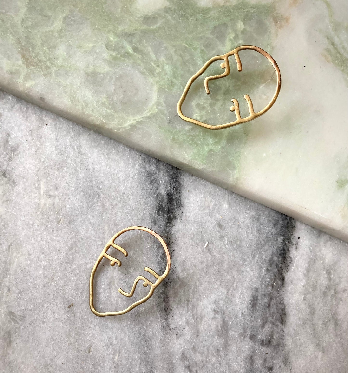 Abel earrings, Brass and Eco sterling silver abstract face earrings