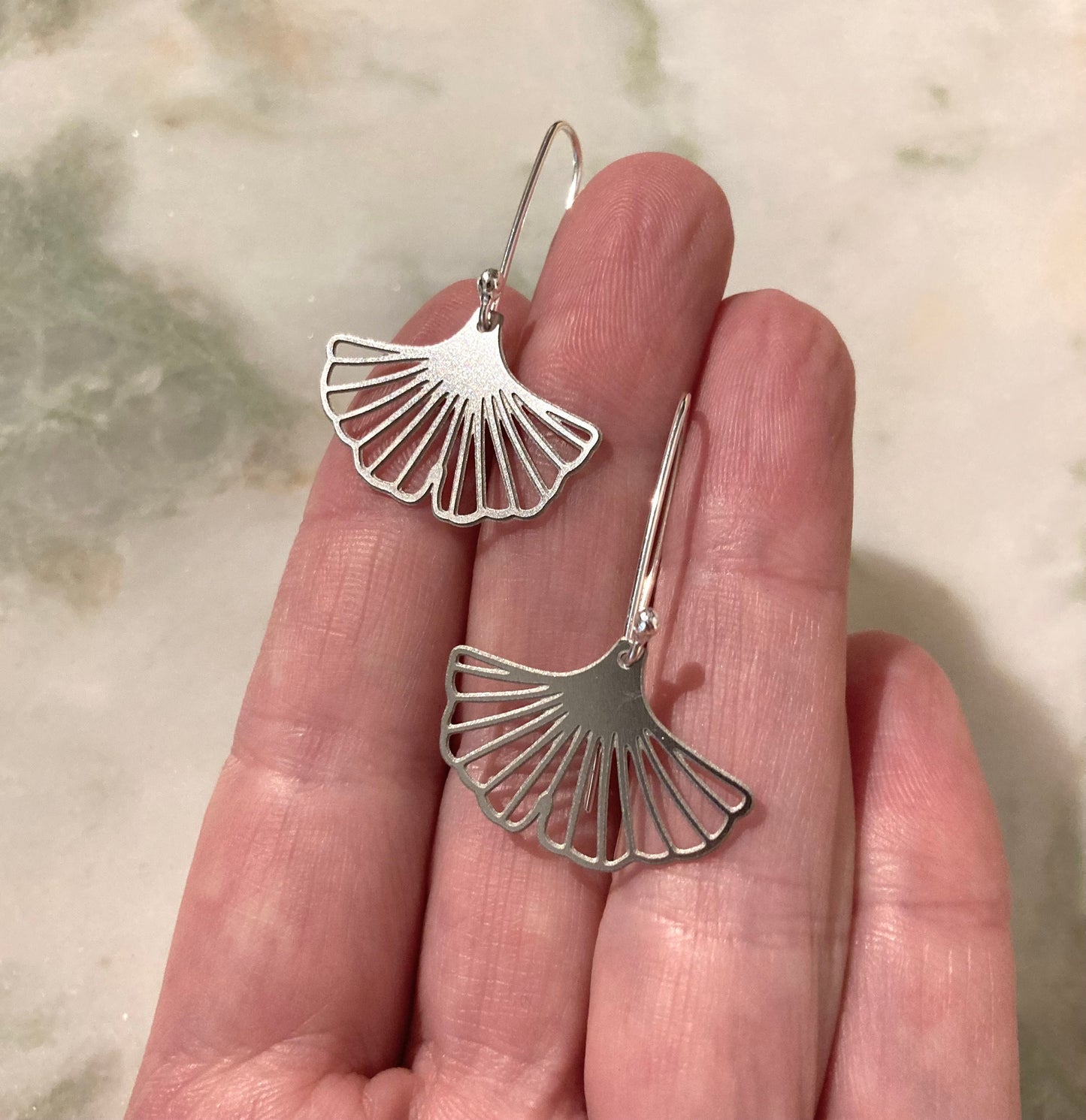 Ginkgo leaf steel and sterling silver earrings