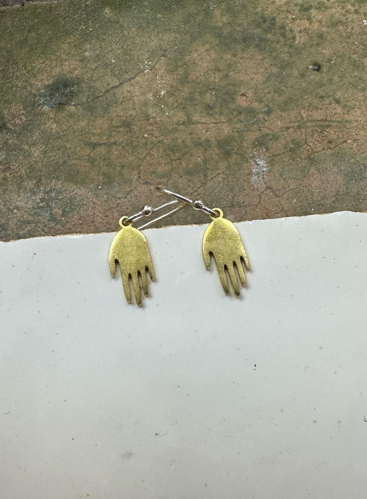 Messing Hand Oorbellen | Occult Oog, Sterling Zilveren Haken