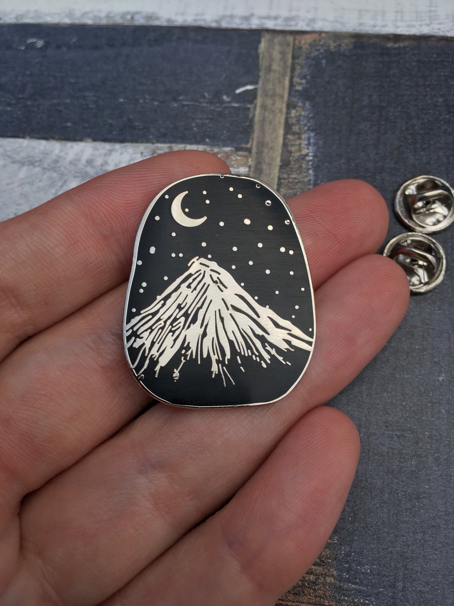 Silver Mountain Enamel Pin, mount Fuji pin