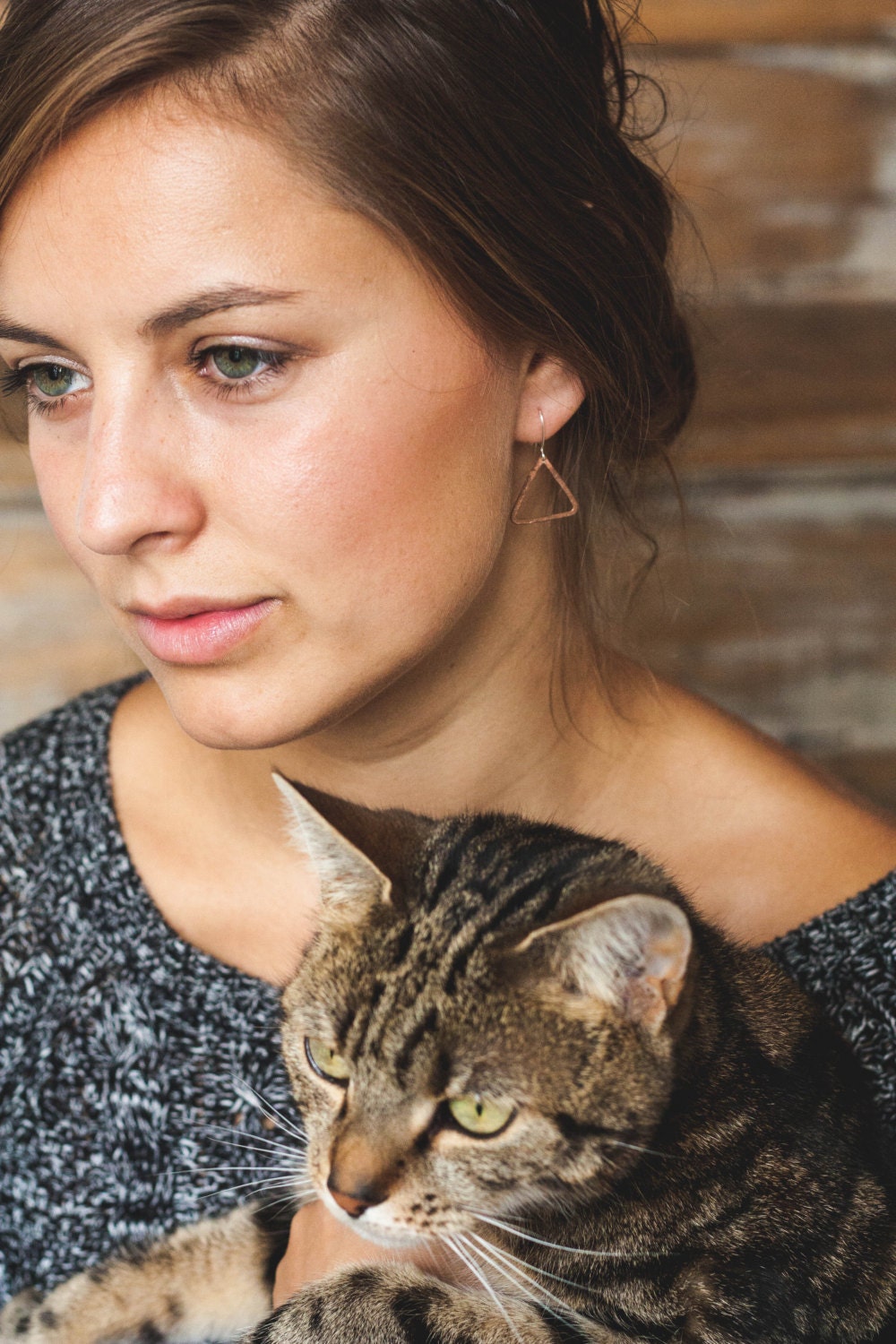 Viva earrings, copper triangle/circle earrings
