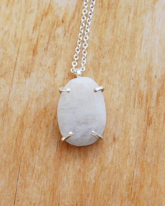 Rose necklace, Eco sterling silver white moonstone necklace