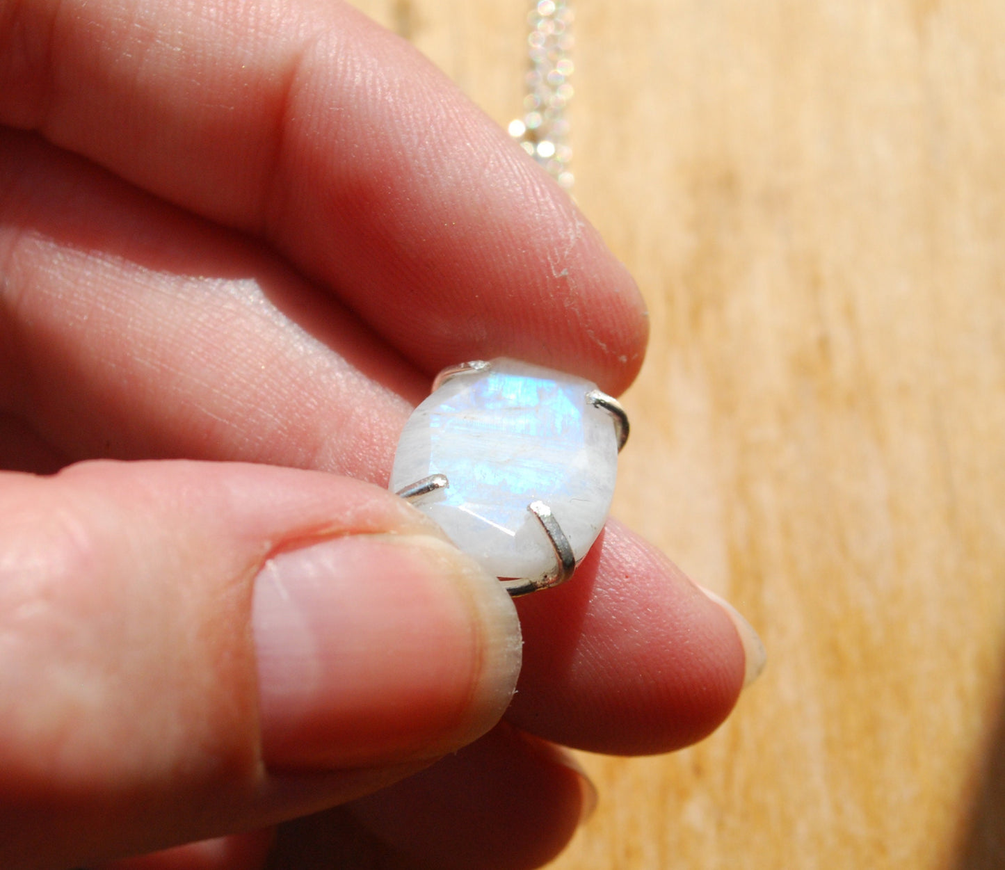 Rose necklace, Eco sterling silver white moonstone necklace