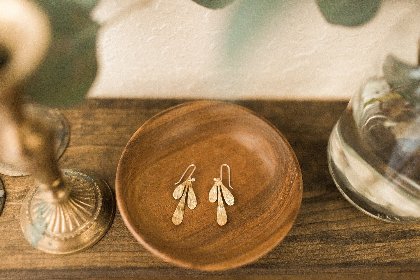 Brass Leaf Dangle Earrings