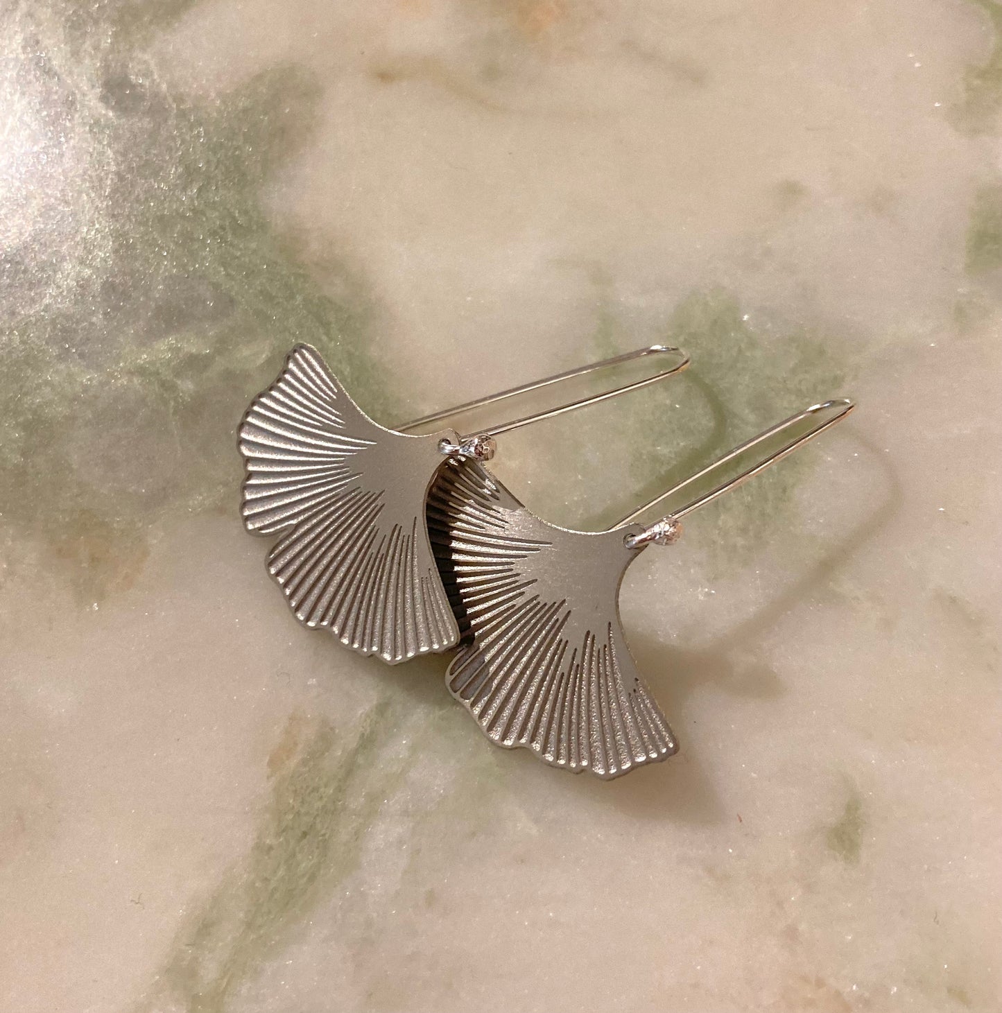 Ginkgo leaf steel and sterling silver earrings