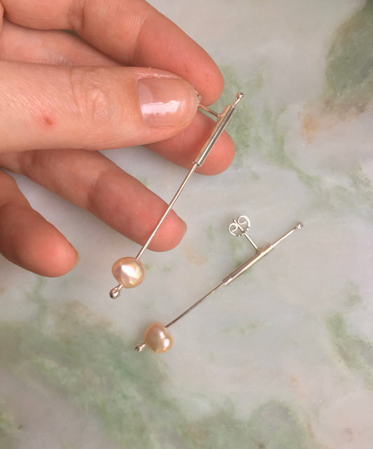 Reba earrings, pearl and sterling silver