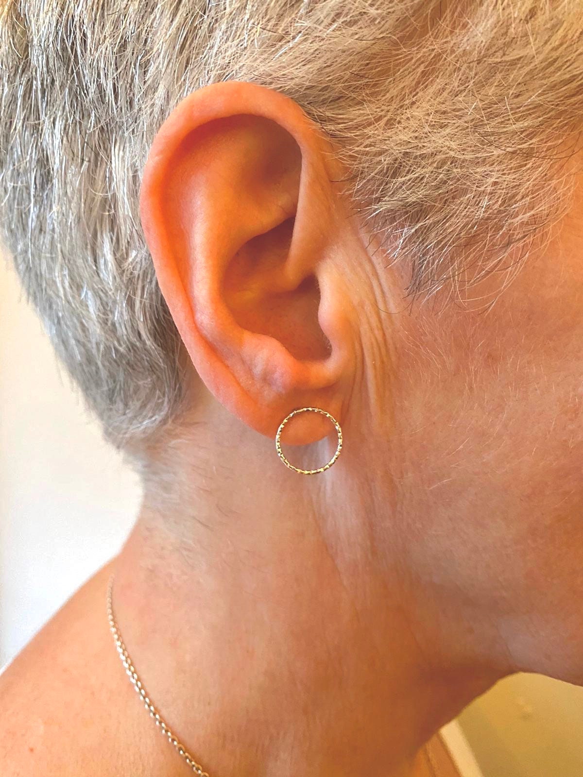 Eco sterling silver circle earrings, textured hoop minimalist jewelry, Best selling item handmade | Cold weather accessories