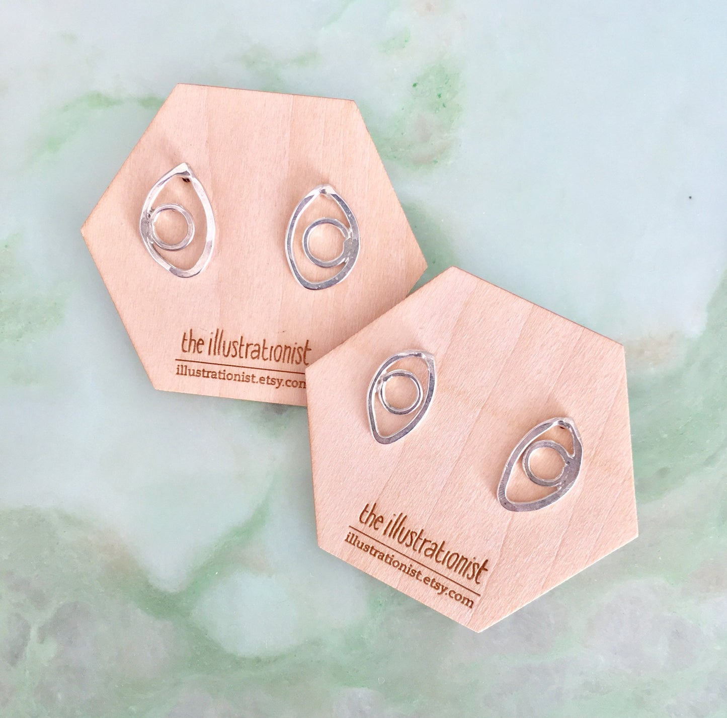 Nova earrings, eco sterling silver eye earrings