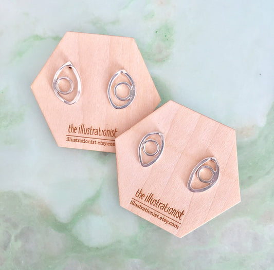Nova earrings, eco sterling silver eye earrings