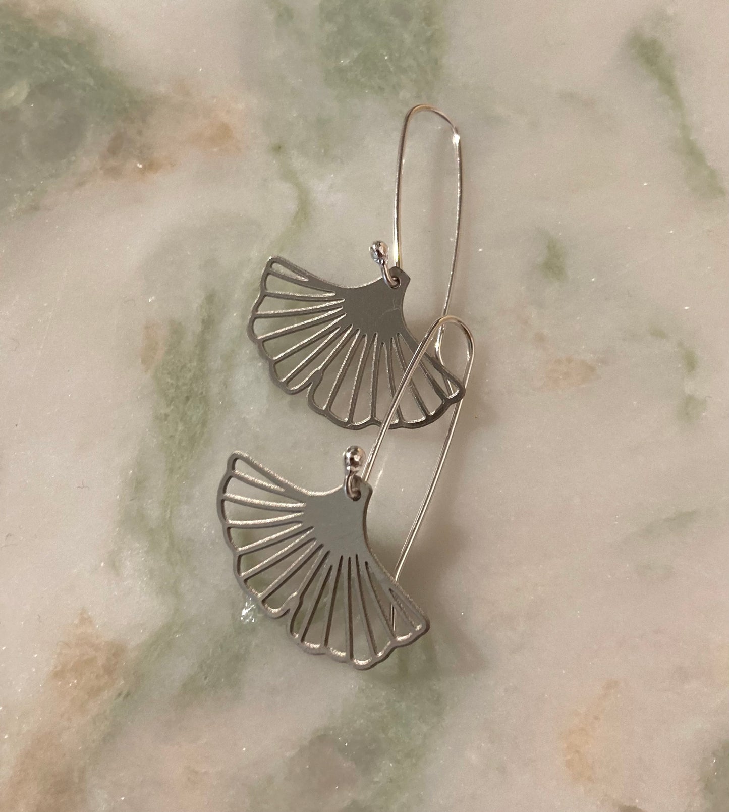 Ginkgo leaf steel and sterling silver earrings