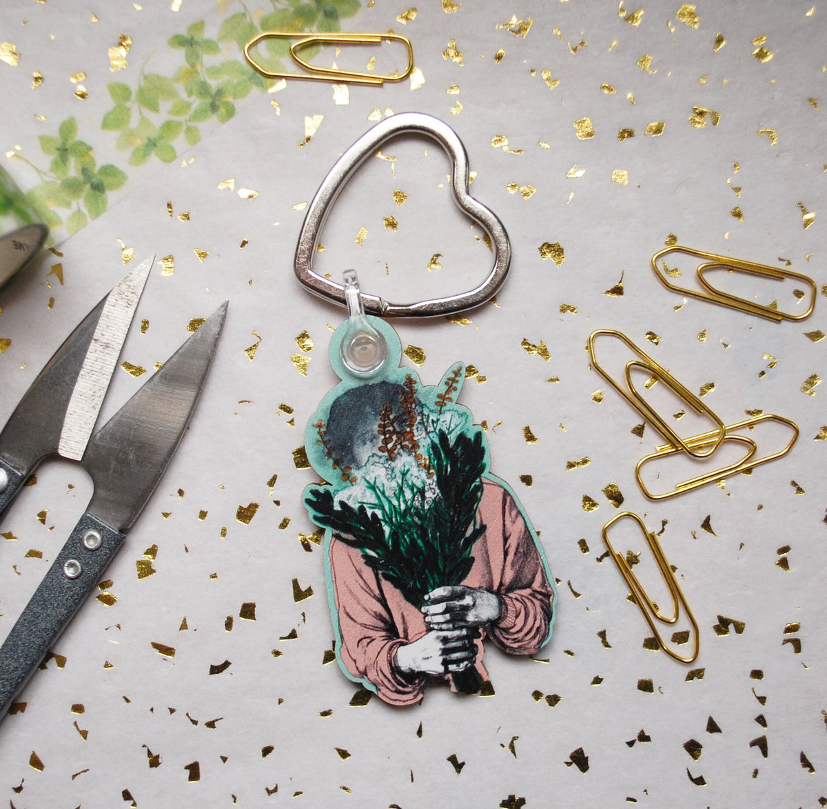 Flower girl keychain, Floral key fob (Housewarming gift)