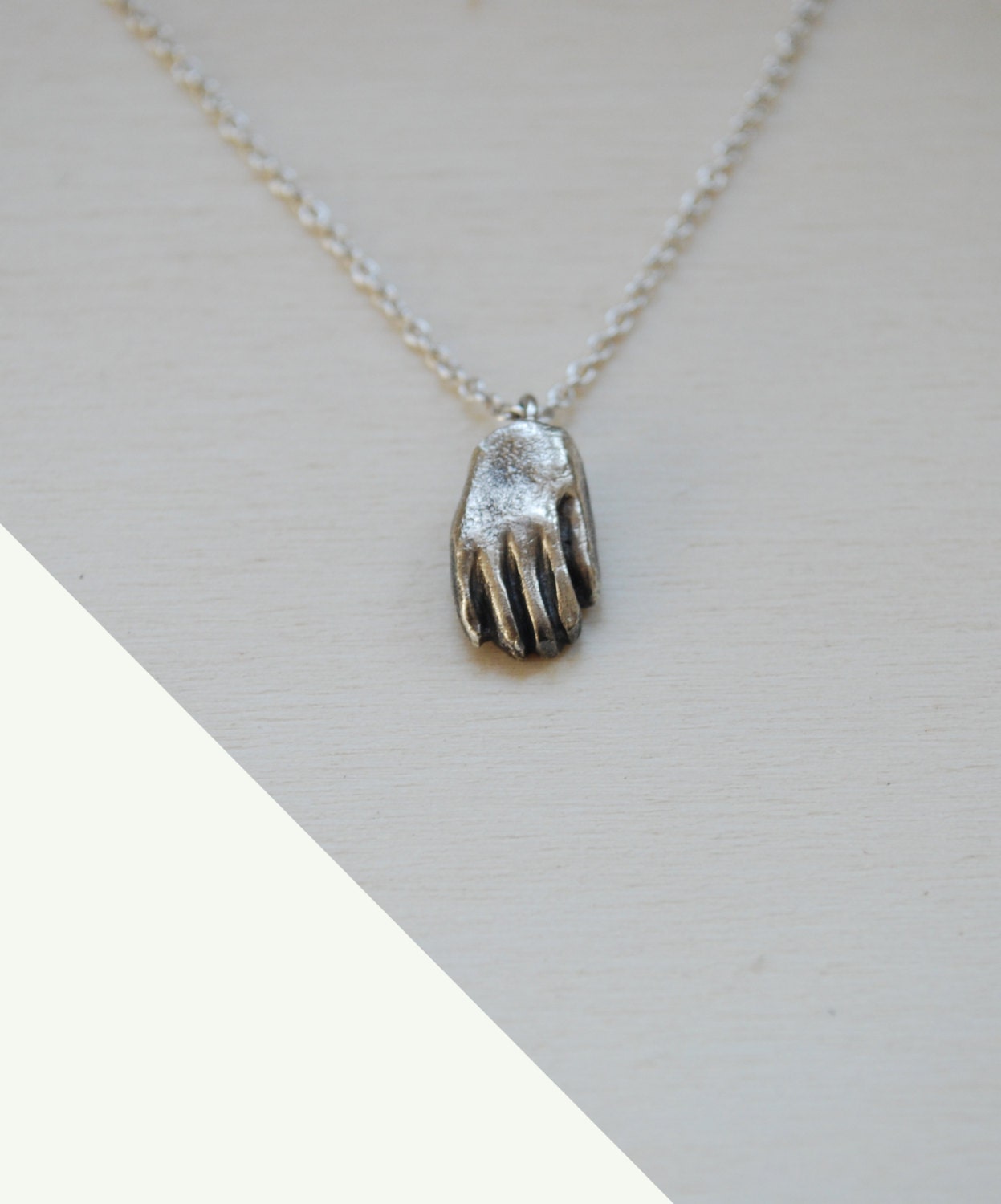 Desi necklace, Eco sterling silver hand necklace, Talisman