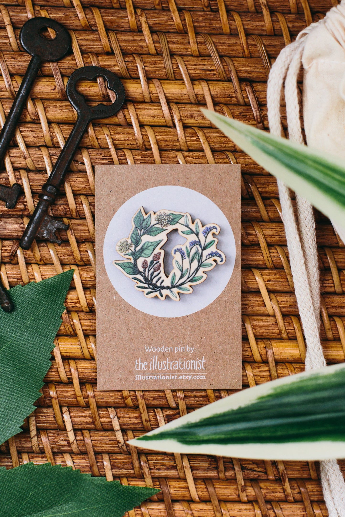 Floral Wreath Wooden Pin