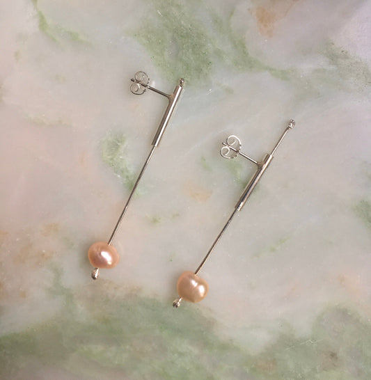 Reba earrings, pearl and sterling silver