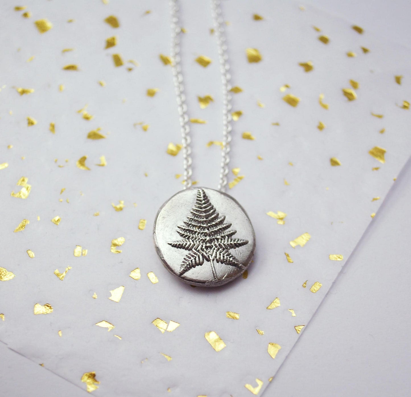 Fern necklace, Eco sterling silver coin necklace